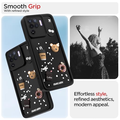 Image of Outlouders Back Cover for Oppo F19 Pro | 3D Cartoon Bear Cute Fun Silicone Full Body Protection Bumper Case (Black)