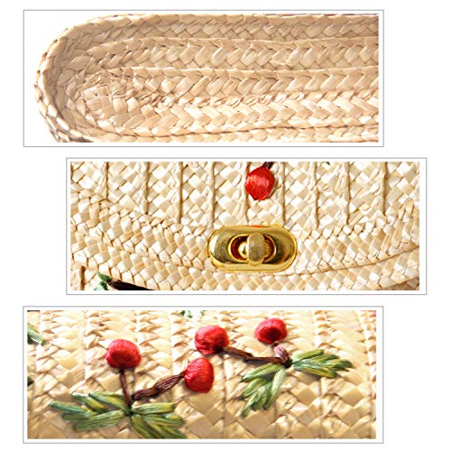 EVEOUT Stroh Clutch Umhängetasche Damen Obst Banane Kirsche Muster Mode Schultertaschen Strand Geldbörse Sommer