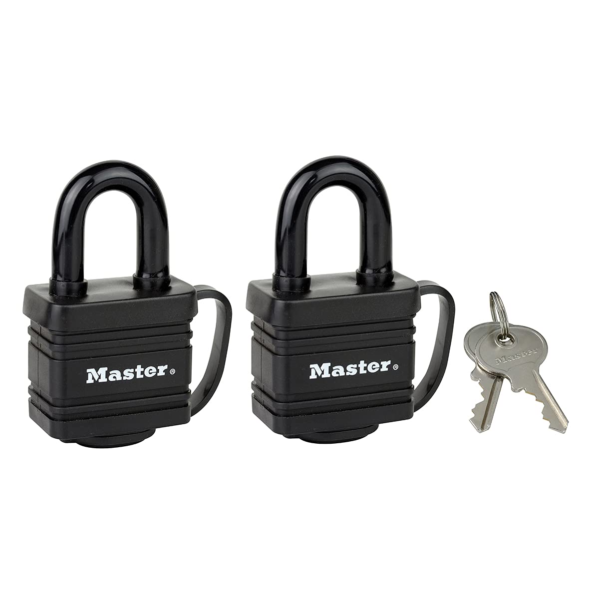 Master Lock, Black, 7804Eurt Pack Of 2 Laminated Padlocks With Key And Thermoplastic Cover, 7,8 X 4 X 2,9 Cm 3520190943514