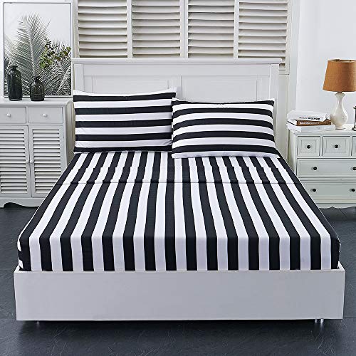 Image of Best Season Stripe Sheet Set-4 Piece Super Soft Microfiber Bedding-Deep Pocket, Stain, Fade & Wrinkle Resistant(Full Size,Black&White)