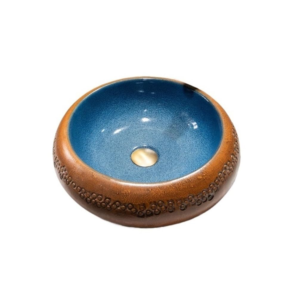 Z4t8m2k6g5 One Color Countertop Bathroom Vessel Retro Small Bathroom Sink Simple Round Above Counter Basin With Faucet And Drain Cloakroom Sink