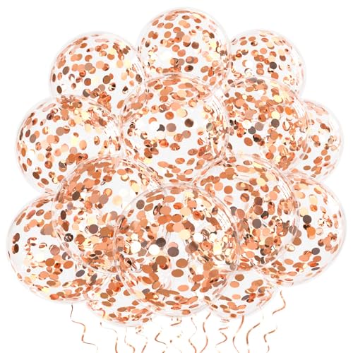 Image of Rose Gold Confetti Balloons, 25 Pcs Thickened 12 Inch Clear Latex Balloon with Confetti Inside for Graduation Decorations Engagement Bridal Shower Party Baby Shower Birthday Party Decoration Supplies
