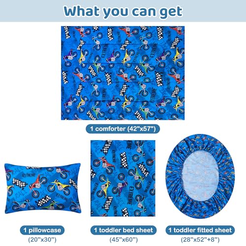 Image of lasoftan Toddler Bedding Set, Toddler Bed Comforter Sets for Girls, Toddler Bed Set, Motorcycle Printed