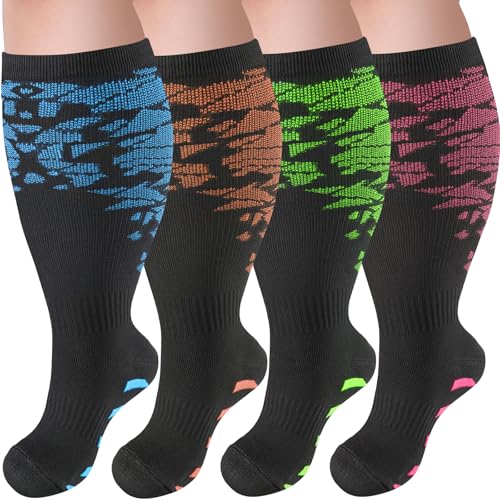Image of bropite 3 /4 Pairs Plus Size Compression Socks for Women & Men 20-30 mmhg-Extra Wide Calf Support Socks for Medical,Running