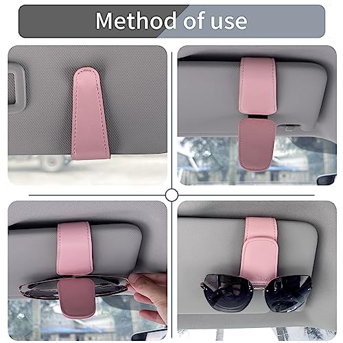 Image of TILDOSAC 2 Pack Sunglasses Holder for Car Visor, Leather Magnetic Sunglass Holder for Car with Clip (Blue+Pink)
