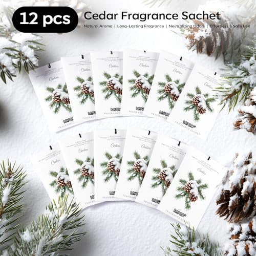 Image of MYARO 12 Pack Cedarwood Scented Sachets for Drawer, Closet & Small Spaces Air Freshener Bags, Odor Eliminator for Car, Shoes, Gym Bag Home Fragrance Gift Set