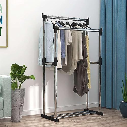 Porte-vêtements réglable double penderie extensible à roulettes - 3