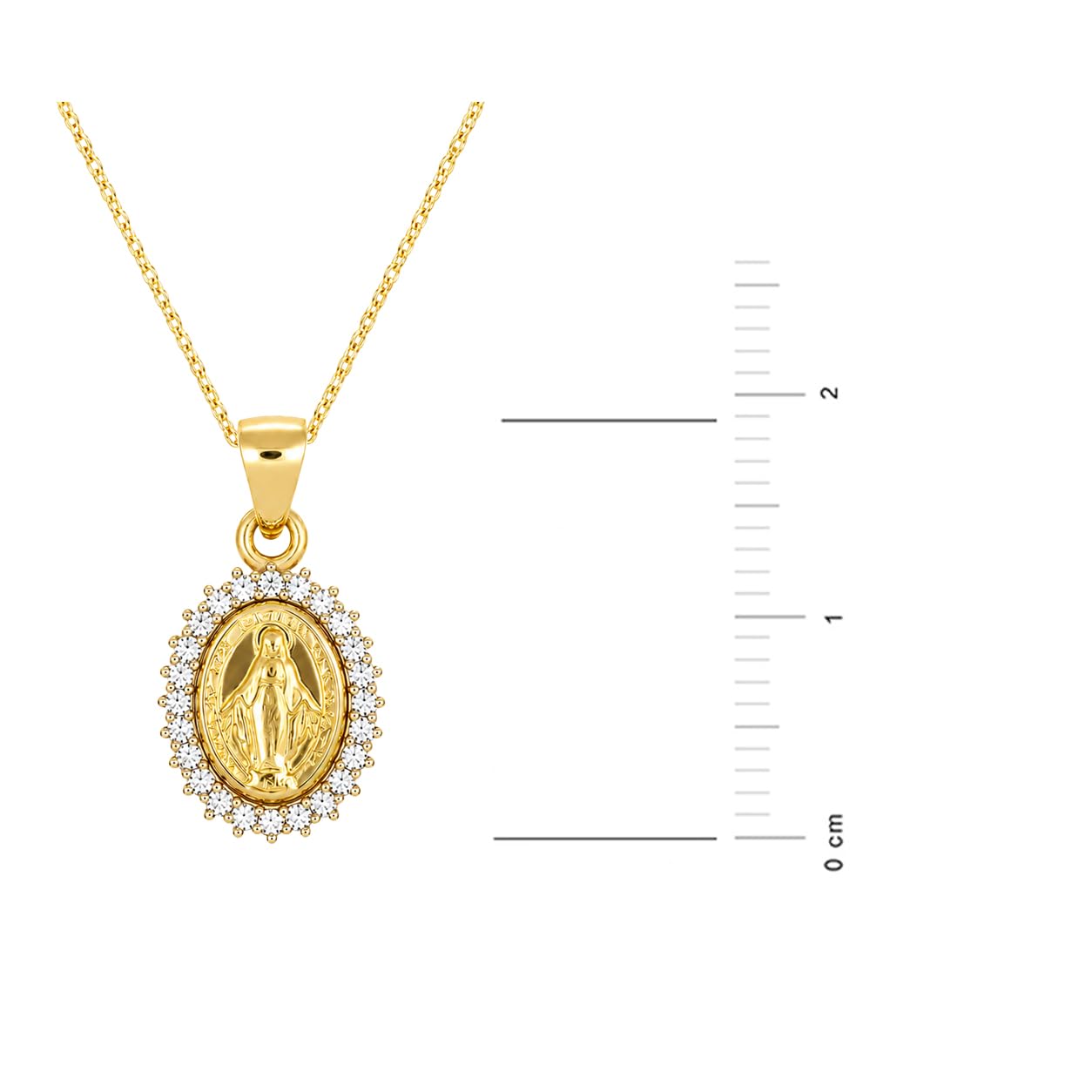 Sakrami Collar de la Virgen Milagrosa de oro de 9 quilates con circonitas blancas Pavé – Medalla ovalada, diseño religioso + caja personalizable – Idea de regalo para mujer, niña, comunión