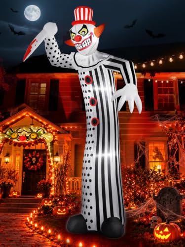 zukakii 12Ft Giant Halloween Inflatables Creepy Clown, Huge Halloween Decorations Outdoor Blow Up Yard Decorations Built-in Full-Body LED Light & Strong Blower for Home Decor Party Lawn