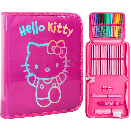 Hello Kitty Sanrio Pencil Case Kids Colored Pencils Markers Kawaii Kuromi Stationery Gifts for Kids (Pink Hello Kitty)