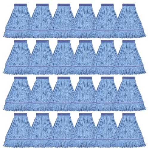 Image of Matthew Cleaning Heavy Duty Mop Head Commercial Grade Replacement for General and Floor Cleaning, Wet Industrial Blue Cotton Looped End String Head Refills (Case of 24) Blue