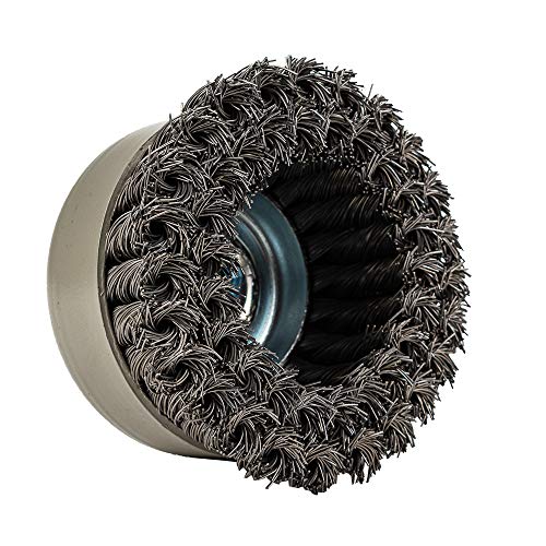 Image of Forney 72868 Wire Cup Brush, Twisted /Knotted Wire, Double Row, Industrial Pro 4 inch x .020 inch Wire with 5 /8 inch-11 Arbor