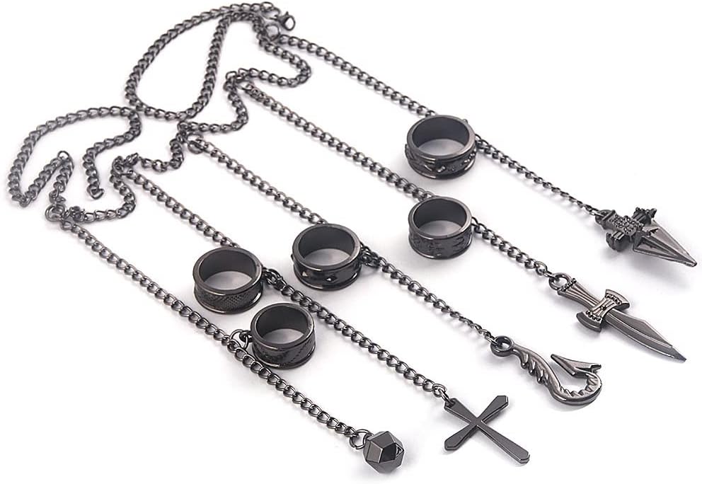 Anime Hunter Cosplay Kurapika Five Fingers Rings Hunter Bracelet Chain