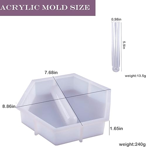 Miniatura 3 de Moldes de resina grandes de silicona 2 juegos 4 tubos de ensayo moldes hexagonales de resina de 7 x 2 pulgadas moldes de resina epoxi de
