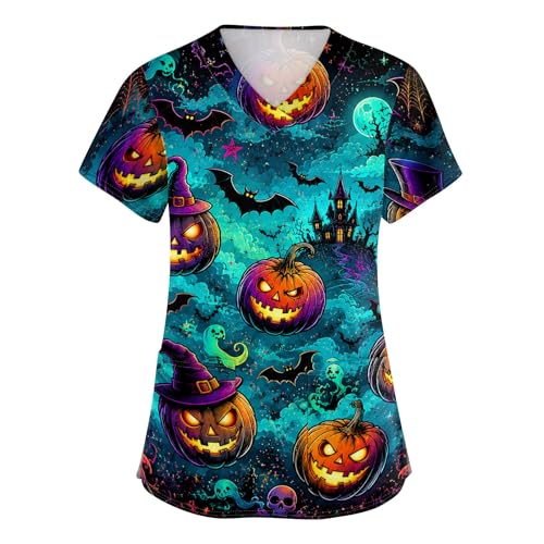 Halloween Scrub Tops Women Plus Size Stretch Medical Uniforms