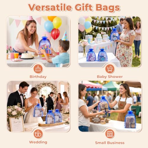 Image of Crweety 50PCS Organza Bags 8x12 Large Gift Bags Blue, Mesh Bag Drawstring Pouches for Wedding Favors Goodie Sachet Jewelry Candy, Sheer Gift Wrap Bag for Birthday Baby Bridal Shower Graduation Party