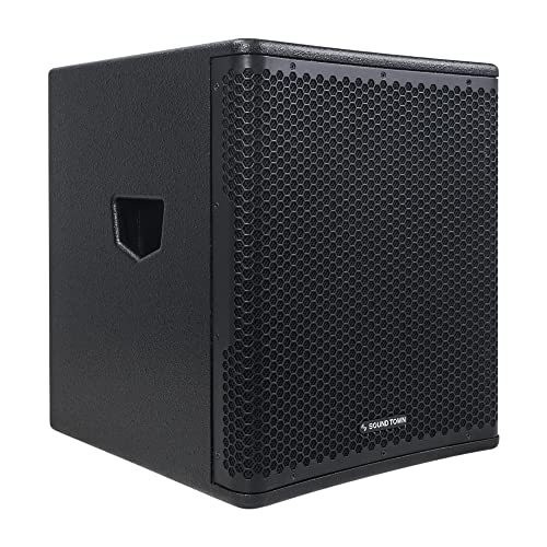 Image of Sound Town Oberon Series 15 inch 1400W Powered PA /DJ Subwoofer with Class-D Amplifier, LPF and Selectable DSP Output Modes, 4 inch Voice Coil, 100 oz Magnet, Birch Plywood, Black (OBERON-15SPW)