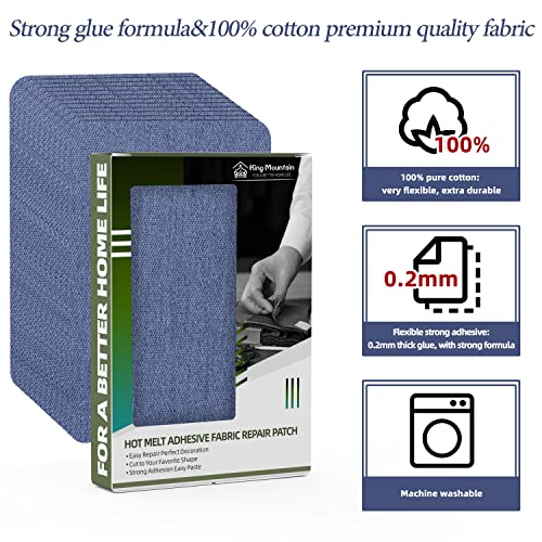 Image of KING MOUNTAIN Iron-on Repair Patch 20 Pcs Pack,Denim Patches for Jeans Kit 3 inch by 4-1 /4 inch,100% Cotton Denim Iron-on Repair Patch,Jeans and Clothing Repair and Decoration Kit (Sky Blue)