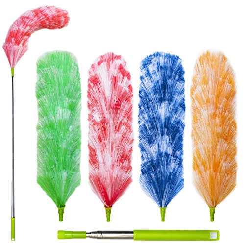4 Pack Washable Electrostatic Duster Extendable Pole 25 to 55 Feather Duster for Cleaning Electrostatic Feather Duster