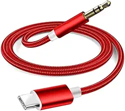 Cabo Adaptador Áudio Tipo-C para P2 3.5mm, Conector Auxiliar para Fones de Ouvido, Compatível com Smartphones Android, Tablets e Notebooks (Vermelho)