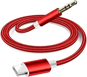 Cabo Adaptador Áudio Tipo-C para P2 3.5mm, Conector Auxiliar para Fones de Ouvido, Compatível com Smartphones Android, Tablets e Notebooks (Vermelho)