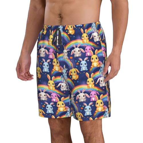 Rainbow Rabbit Print Stylish Men Beach Shorts Lightweight Cozy Swim Trunks Summer Casual Outings Holiday2