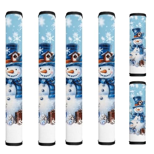 Image of Christmas Refrigerator Door Handle Covers Blue Snowman Fridge Door Handle Covers Set of 6 Oven Microwave Dishwasher Antiskid Protector Xmas Kitchen Decor