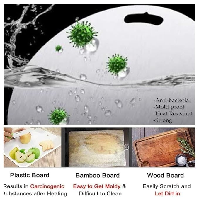 Image of Premium Round Stainless Steel Chopping Cutting Board, Easy-to-Clean Kitchen Essential for Food Preparation (Round Chopping Board)
