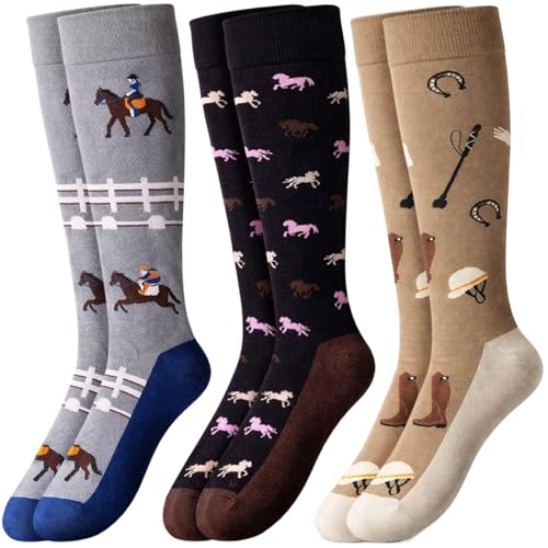 MUNSKT 3 pares Calcetines Altos Mujeres,Horse Riding Socks,Regalos ecuestres para Mujeres