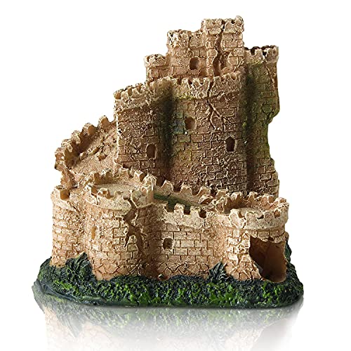 FEDOUR Aquarium Ornaments, Aquarium Mini Skull Skeleton/Aquarium Mini Castle/Aquarium Hippon Cave/Aquarium Rock Stone Cave Decoration, Fish Tank Decoration Landscape Hiding House (Mini Castle)