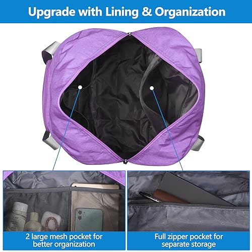 For Allegaint Airlines Personal Item Bag Foldable Travel Duffel Bag Carry-on Luggage 25L Purple&Women Shoulder Handbag Roomy Multiple Pockets Bag Ladies Crossbody Lightweight Nylon Travel Purse4