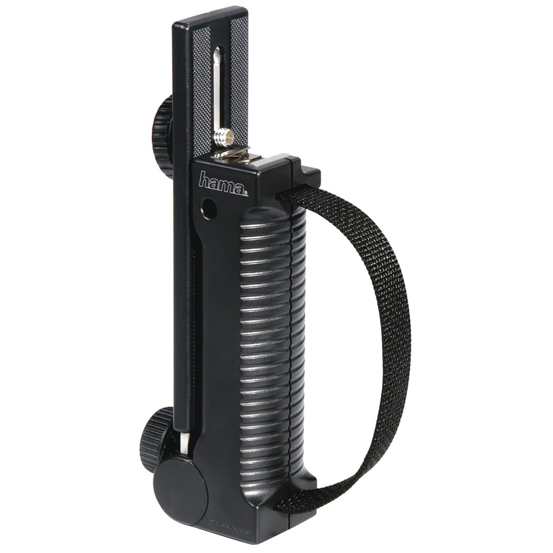 Hama Klappbare Blitzschiene für Foto-/Videokameras mit Stativgewinde, Mit Handgriff und -schlaufe, 34 mm x 190 mm, Schwarz