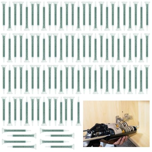 AFASOES 100 Pcs Canulas para Pegamento Dos Componentes, Cánula Mezcladora Bicomponente para Plastico, Pistola Bicomponente 50ml, Tubo de Mezcla AB