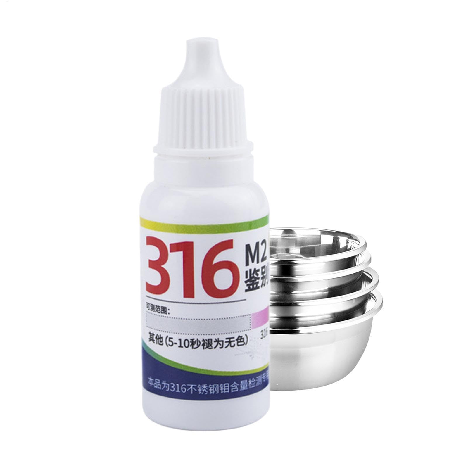 Tester ze stali nierdzewnej, 15 ml, szybki detektor – płyn identyfikacyjny ze stali nierdzewnej 316, nadaje się do naczyń stołowych, przyborów kuchennych, kontroli jakości, materiałów budowlanych