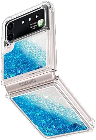 REXKEY Cell Phone Case for Samsung Galaxy Z Flip 4 Case, Galaxy Z Flip 4 Case Glitter Sparkle Quicksand Flowing Floating Liquid Case Heavy Duty Shockproof for Women Girls Men, Blue