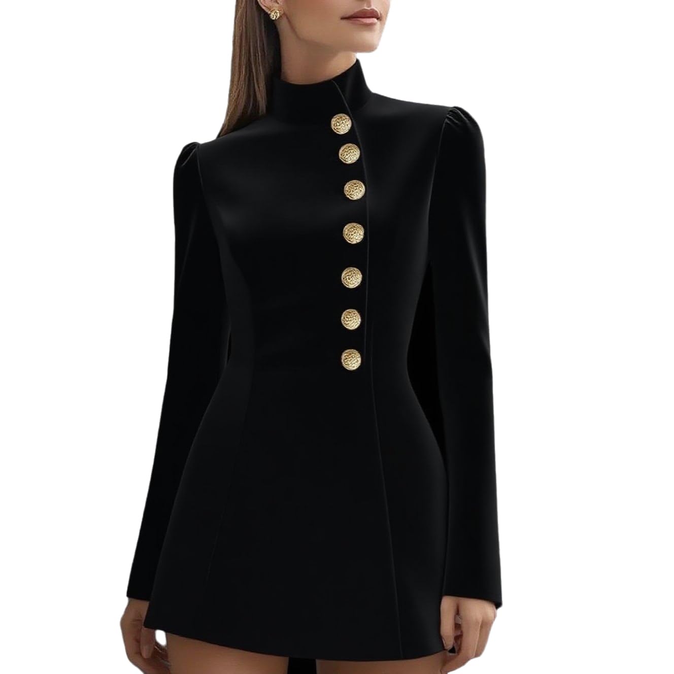 Women Luxe Stain Breasted Asymmetric Blazer Dress - Ladies Elegant Casual Work Office Events Blazer Dresses