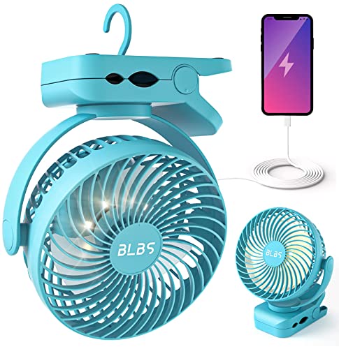Camping-Fan-with-LED-Light-12000mAh-65Hrs-Battery-Powered-Portable-Rechargeable-Use-As-Power-Bank-Clip-On-Tent-Fan-for-Camping-Camp-Fan-for-Tent-Ceiling-Fan-for-Tent-RV-Bed-Blue