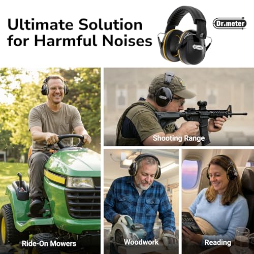 Image of Dr.meter Hearing Protection Ear Muffs, 31dB Noise Reduction Safety Earmuffs with Adjustable Headband for Adults Kids Autism Sensory, Ear Muff for Yard Work, Mowing or Hunting Black 2PACK
