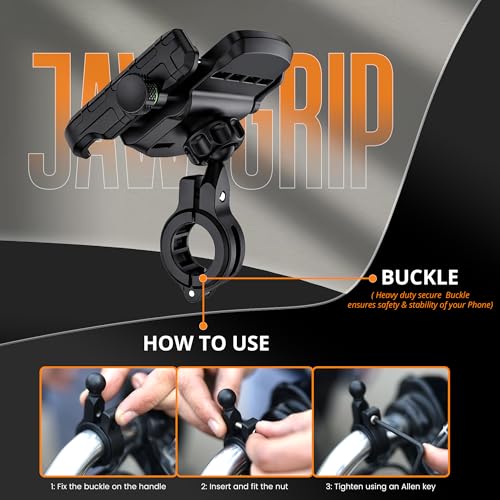 Image of GRAND PITSTOP Bike Mobile Holder | (Blue - Jaw Grip, 360 Rotation) | Aluminium Clamp for Scooters, Bicycles, Motorcycles | Firm Hold | GPS Navigation | Anti-Slip Mount