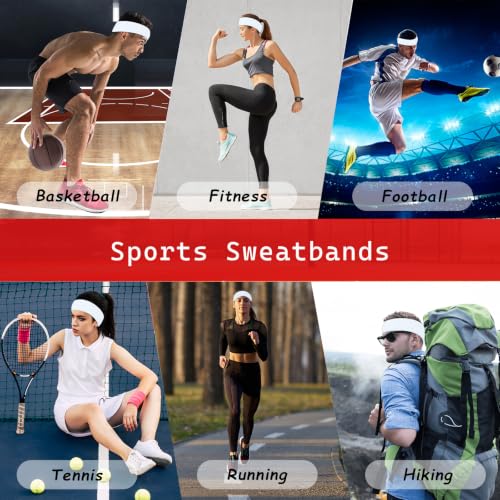 Image of Sweatbands Sports Headbands for Men & Women - 3 Pack Moisture Wicking Cotton Headband for Tennis, Basketball, Running, Gym - Sweat Band