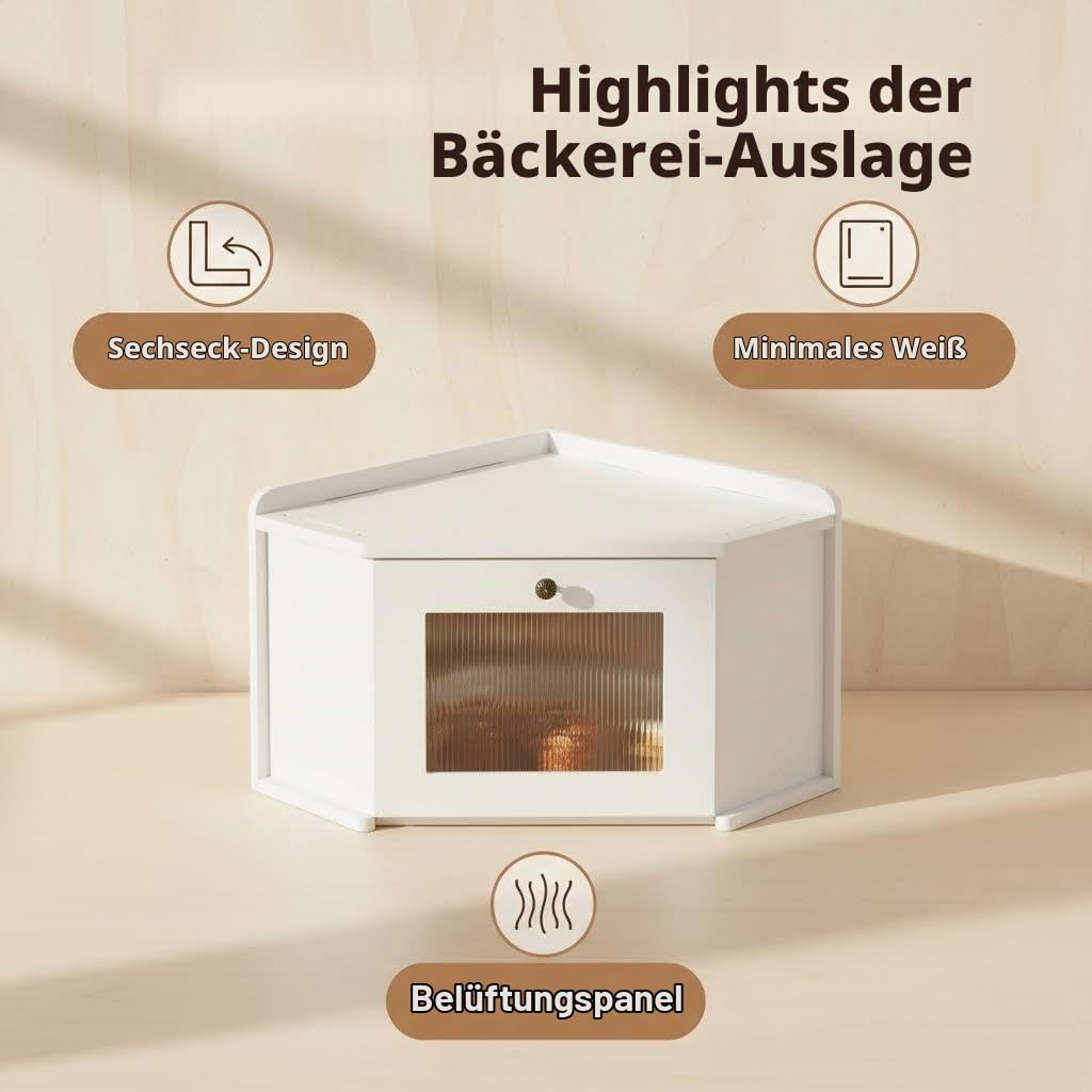 Großer Brotkasten aus Naturholz, 41 x 27 x 13 cm – TraditionellerBrotkasten mit Rollverschluss – Brotkasten im Retro-Stil für die Küche – Brotkasten aus Holz, der Brot frisch hält (Weiß Brotkasten)