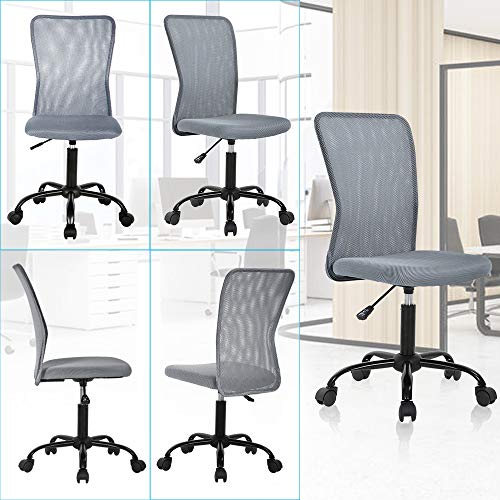 Home Office Desk Chair Armless Mid Back Mesh Chair Height Adjustable Small Computer Chair, Cheap Ergonomic Modern Task Office Chair No Armrest Executive Rolling Swivel Chair With Wheels，Grey #TOP4