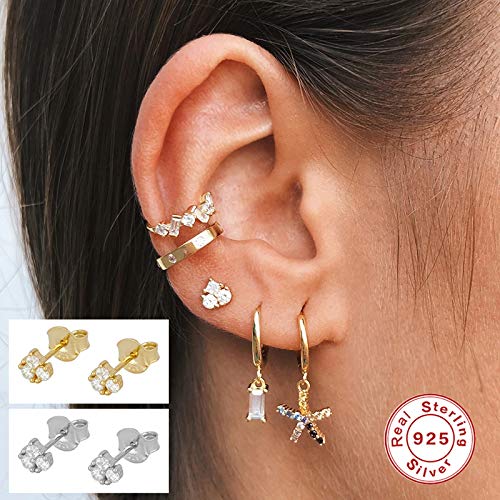 WZGWDC 2 ück 925 Sterling Silber Minimalist Punk Mujer Liebhaber Paare Damen Ohrstecker für Jubiläum Hochzeit Feiner Ohrring yc629 (Gem Color : Red)