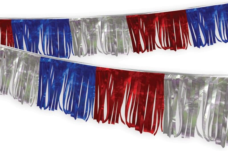 Generic 60 Ft.Metallic Fringe Pennant Red,Blue,Silver Auto Dealer Supplies Car Lot Dealership Patriotic