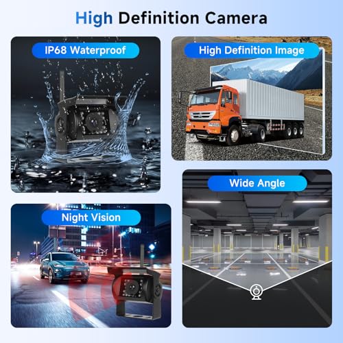 Hodozzy Cámara de Marcha Atrás Inalámbrica Digital con 4 Cámaras 1080P, 7 Pulgadas Monitor con Pantalla Dividida, Alerta de Ángulo Muerto, Modo Espejo, Visión Nocturna, Impermeable IP68, 12 V-36 V 5 Hodozzy Cámara De Marcha Atrás Inalámbrica Digital Con 4 Cámaras 1080p, 7 Pulgadas Monitor Con Pantalla Dividida, Alerta De Ángulo Muerto, Modo Espejo, Visión Nocturna, Impermeable Ip68, 12 V-36 V