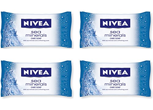 Nivea: Set of 4 Care Soaps Sea Minerals 3.17 Ounce (90gr) Each [ Italian Import ]