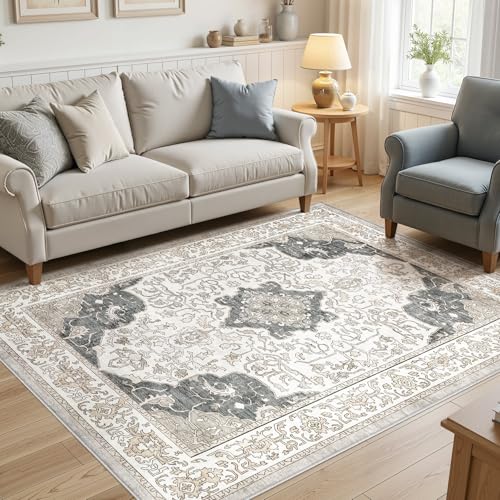 cotiled 5x7 Area Rugs Large Washable Rugs for Living Room Soft Non-Slip Backing Stain Resistant Carpet for Bedroom Dining Room Vintage Rugs for Home Decor 5x7 Light Brown