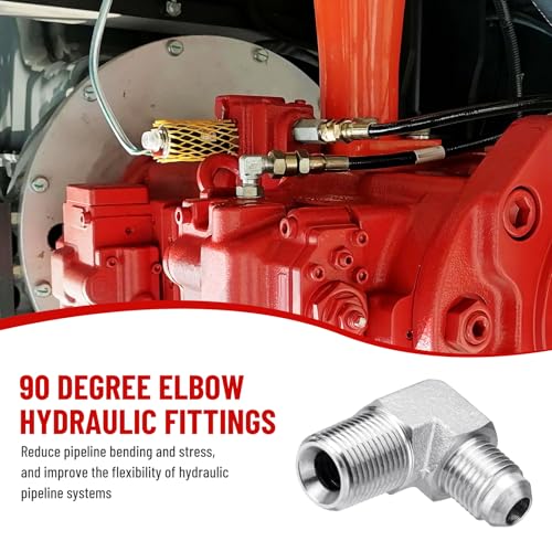 Image of 5 Pack 90 Degree Elbow Hydraulic Adapter Fittings: 3 /8 inch JIC Male x 3 /8 inch NPT Male, with Protection Cover Hydraulic Hose Crimp Connectors