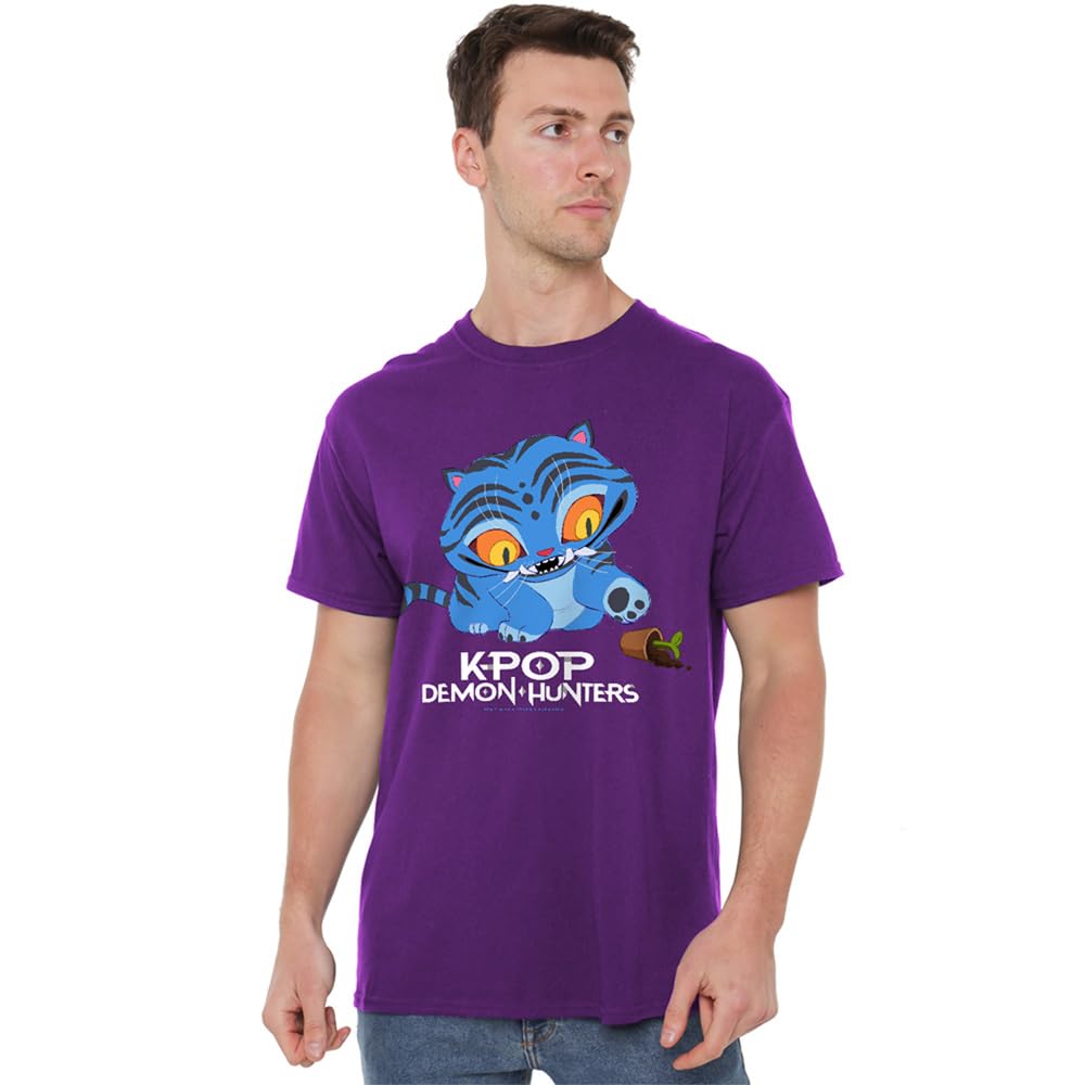 Kpop Demon Hunters Unisex Purple K-Pop Demon Hunters - Cute Derpy Tiger Cartoon T Shirt, XXX-Large
