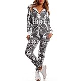  Crazy AgeKscheliger Jumpsuit Sweat Overall Ganzkörperanzug mit Renntier- Eiskristalle Motive CA-J-603 Relaxen Chillen (Anthrazit/Weiß, XL)